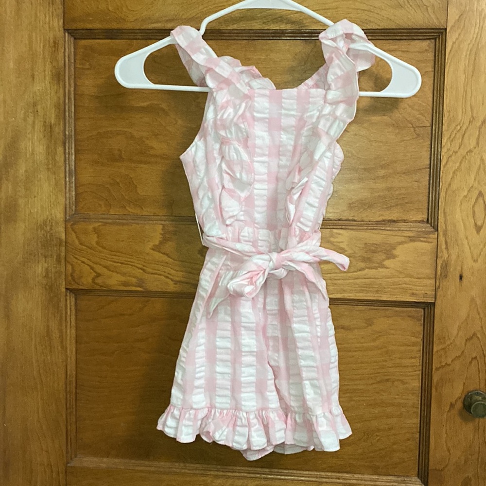Pink Plaid Ruffle Romper